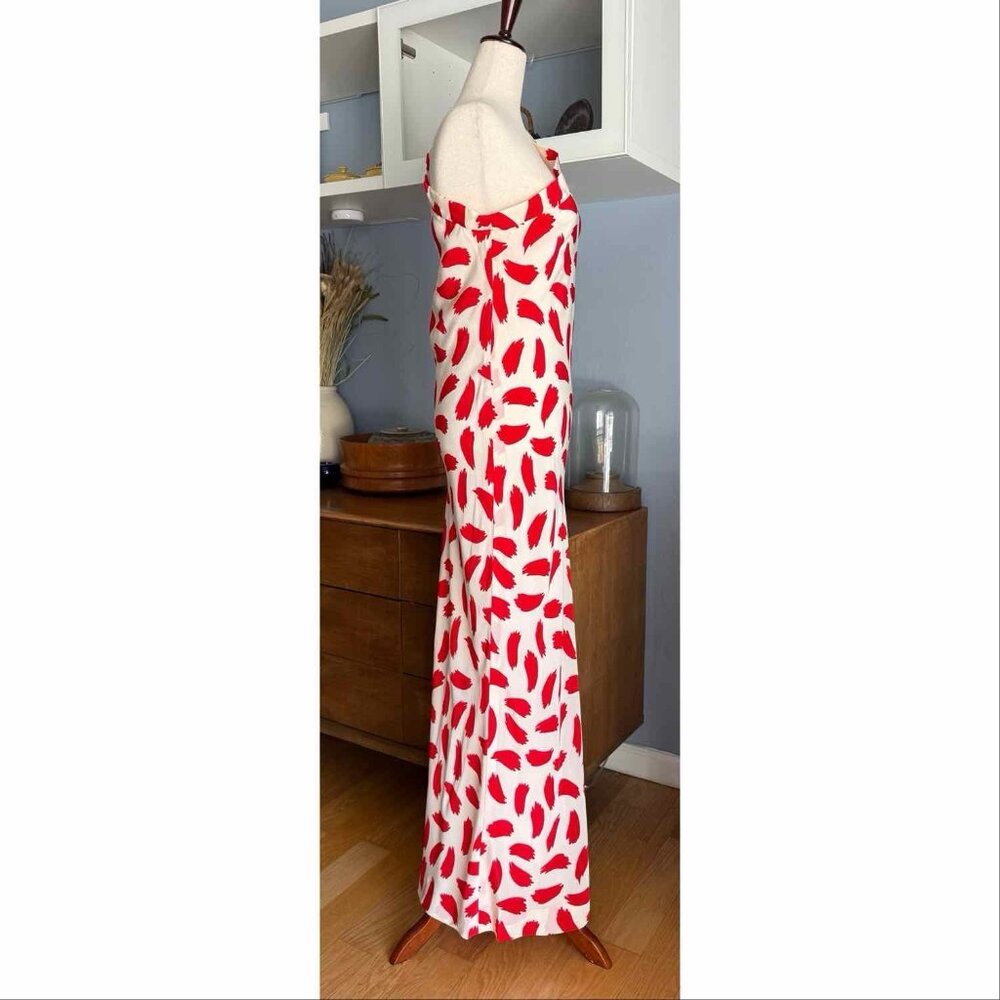 Oscar de la Renta Vintage 80’s Silk Long Maxi Gown Dress One Shoulder Wht Red S - Picture 3 of 10